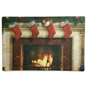 Holiday Doormat Fireplace Christmas Stockings Rectangle 16 X 24 In Multicolor